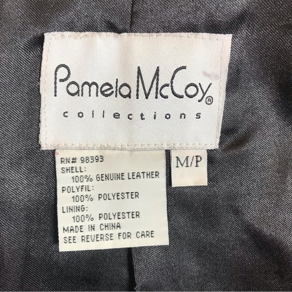 VINTAGE Pamela McCoy genuine black leather biker jacket size MP - Picture 14 of 16